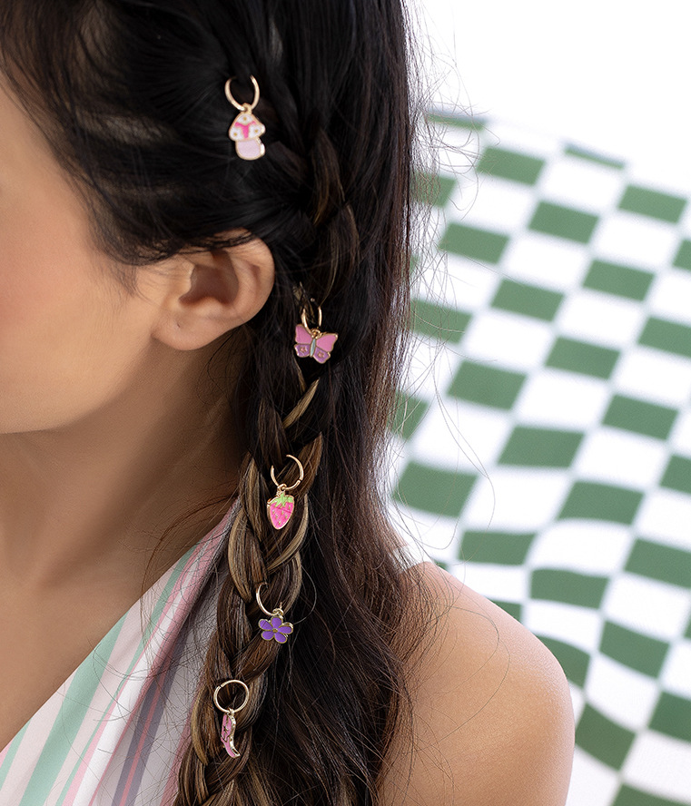 简约滴油草莓水果甜美混搭发圈欧美跨境创意蝴蝶彩色雏菊甜酷发饰