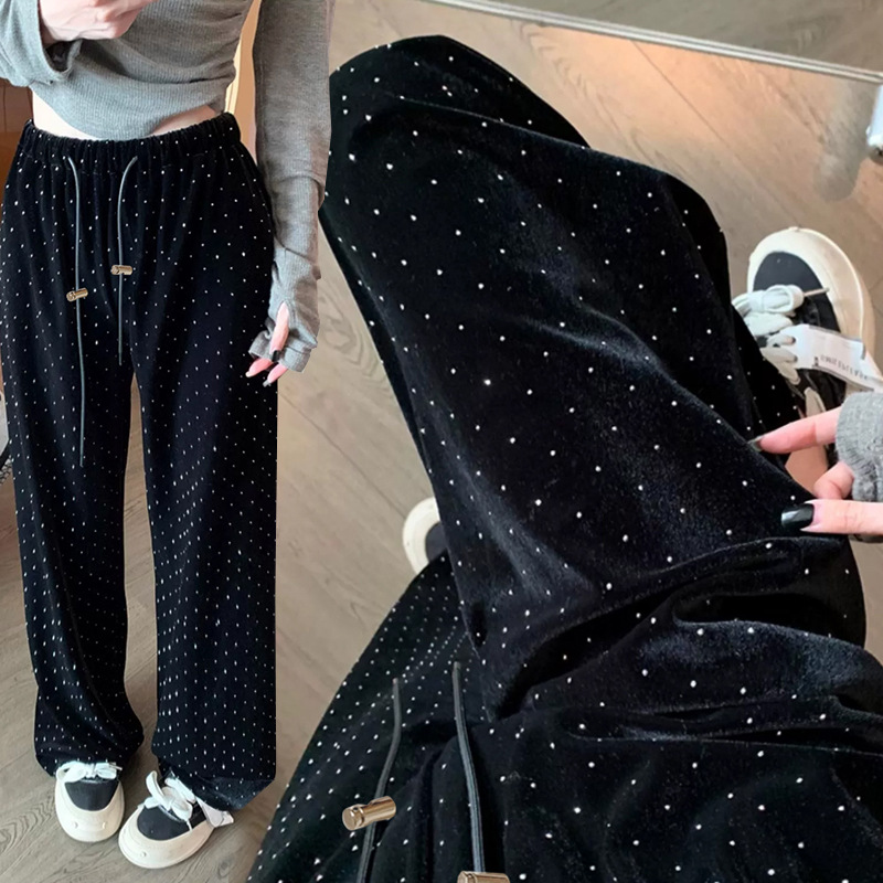 Maternity Pants Spring Style Fashionable Loose Casual Drape Slim Polka Dot Gold Velvet Narrow Version Wide-leg Pants