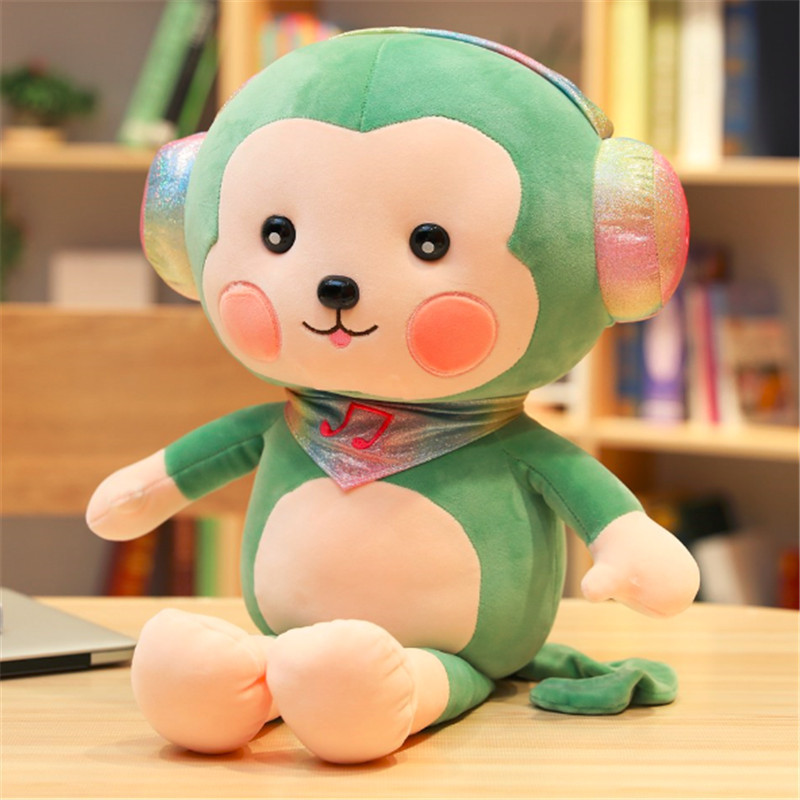 卡通戴耳机猴子毛绒玩具公仔情侣围巾猴儿童睡觉布娃娃爪机玩偶