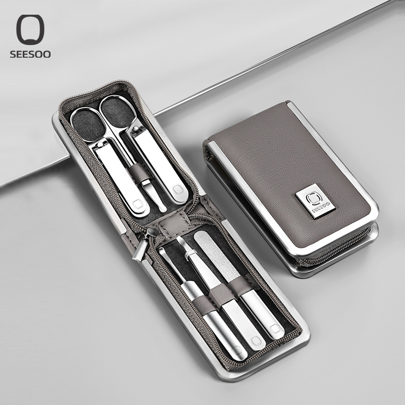 七素高档指甲剪套装指甲刀指甲钳logo专用修甲工具皮套6件套