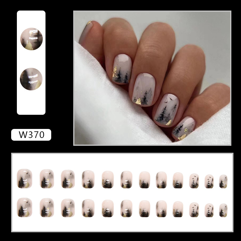 Pittura a inchiostro cinese corta lamina d'oro abbellimento Instagram unghie finte stile unghie_voghion.com