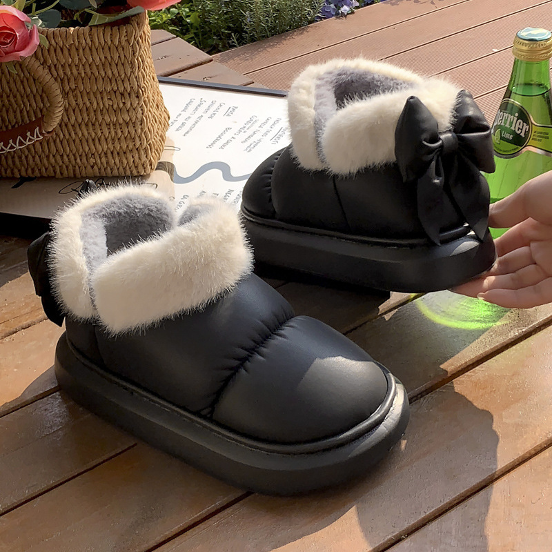 Zapatillas de algodón de arco de invierno de mujer tacones zapatos de algodón de veludo 2026 nuevos ins niñas calentamiento suela gruesa