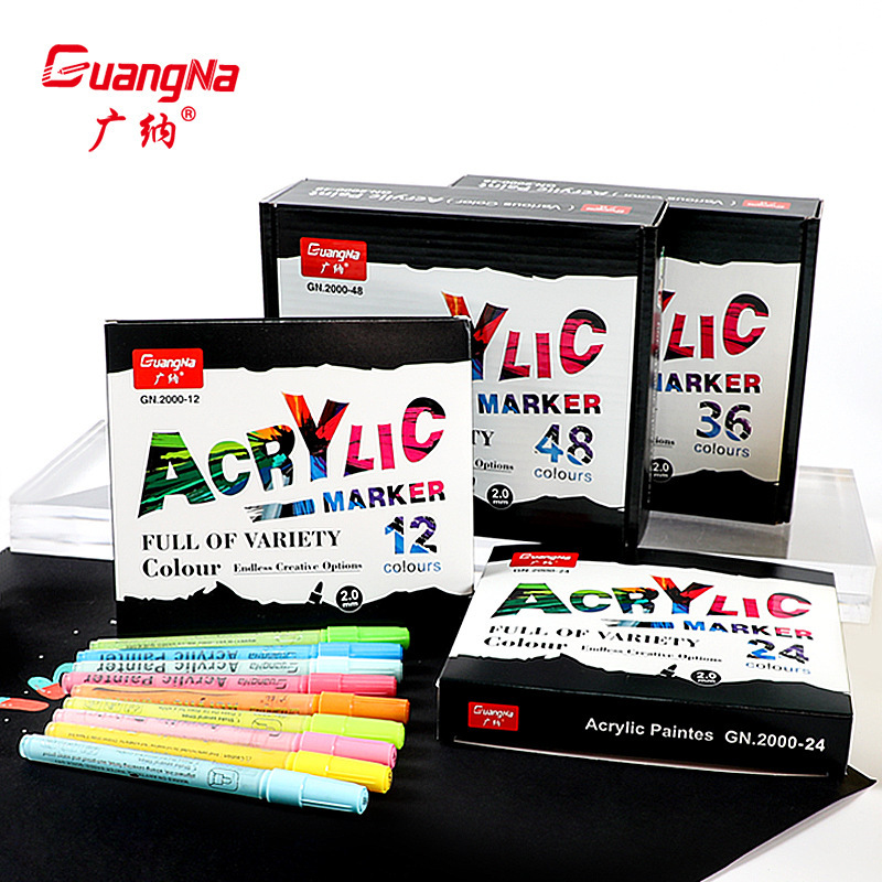 Guangna 2000 a base de agua de 2mm marcador de acrílico tipo prensa 12 colores 24 colores 36 colores 48 colores traje transfronterizo exclusivo