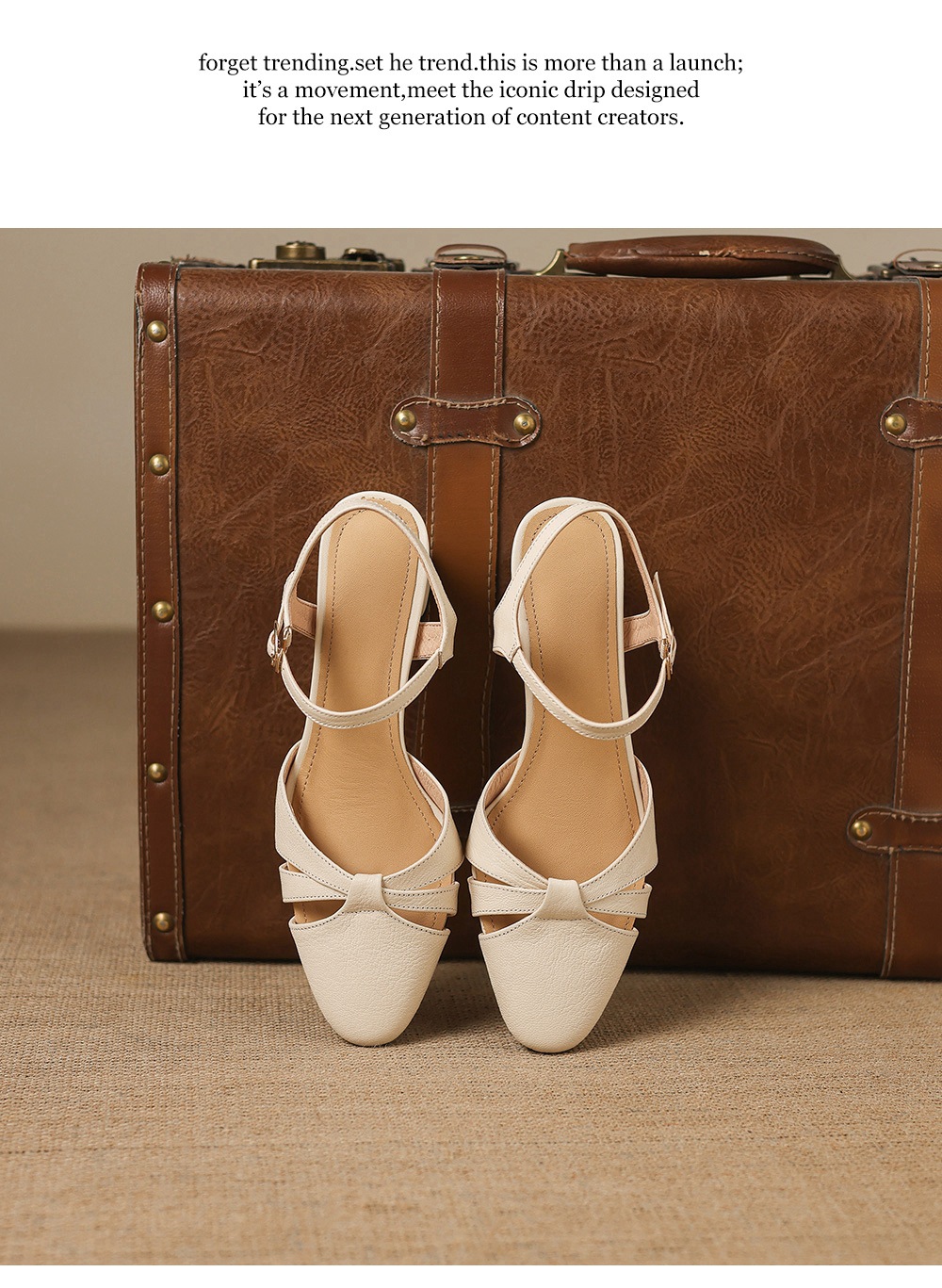 Sandal nữ quai ngang mũi kín gót vuông ổn định — màu be chi tiết 24