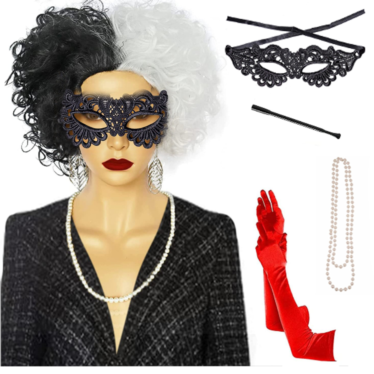 Europa y América Halloween Cross-border bruja Kuila fiesta cosplay ropa ropa cos traje de peluca en blanco y negro