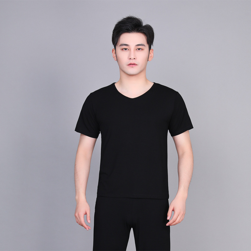 03 black V-neck short sleeve