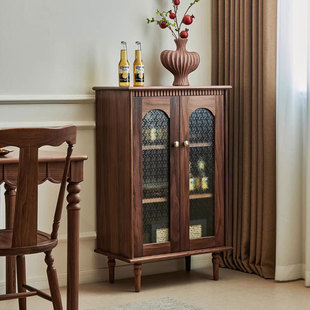 Scandinavian Black Walnut Sideboard Pure Solid Wood Living Room Storage Locker Simple Restaurant Locker Tea Cabinet