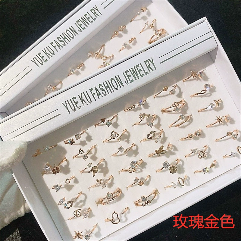 Adjustable zirconium ring, Korean style fashion accessory, lightweight, multiple metal tones