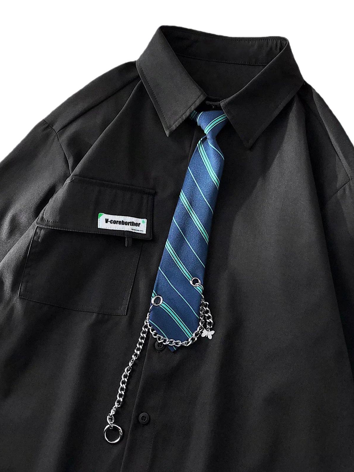 Camisa de los hombres ins estilo de Hong Kong estilo coreano de moda de la calle guapo camisa de manga media negro suelta marca de moda estudiante superior