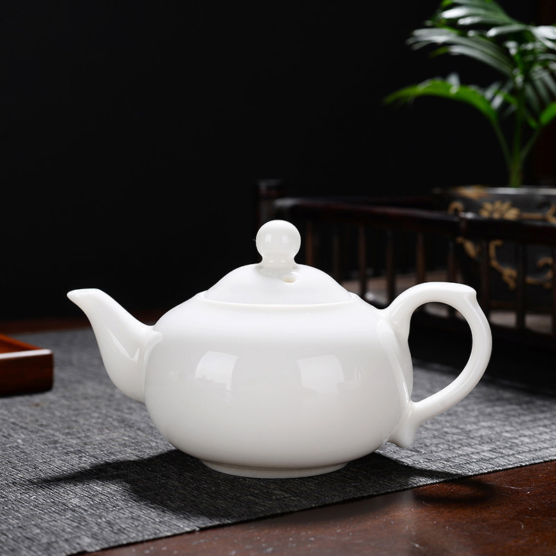 Dehua White Porcelain Teapot, Jade-Like Xishi Teapot, Pure White Ceramic Tea Brewing Vessel, High-End Home-Use Kung Fu Tea Set, Single Teapot