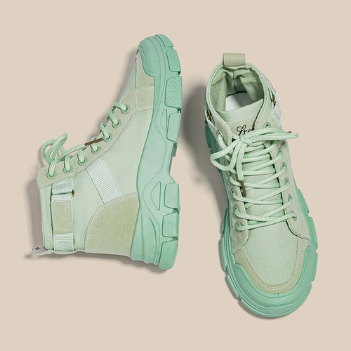 Women's Martin Boots 2024 New Spring Thin Breathable High-top Canvas Shoes British Style All-match Platform Single Boots