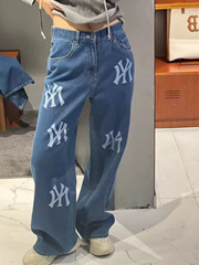 高品质MLB潮牌明星同款老花牛仔裤休闲百搭减龄显瘦甜美潮流长裤