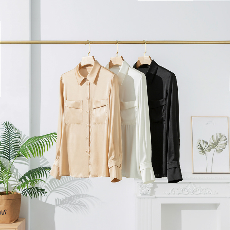2025 Spring and Autumn New Product Heavy Weight Silk Shirt Women's Mulberry Silk Long Sleeve Temperament Shirt Large Size Commuting Style Wholesale