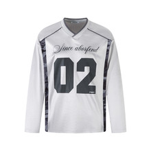 美式02编号印花长袖T恤男士春秋潮牌速干运动V领球服拼接网眼上衣