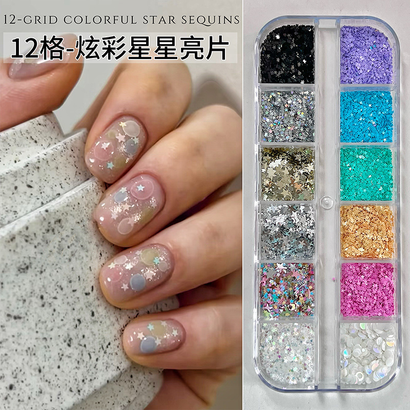12-Piece Macaron Star Nail Art Glitter Set, Versatile Colorful Five-Pointed Star and Dot Nail Decorations 12-Piece Macaron Star Nail Art Glitter Set, Versatile Colorful Five-Pointed Star and Dot Nail Decorations