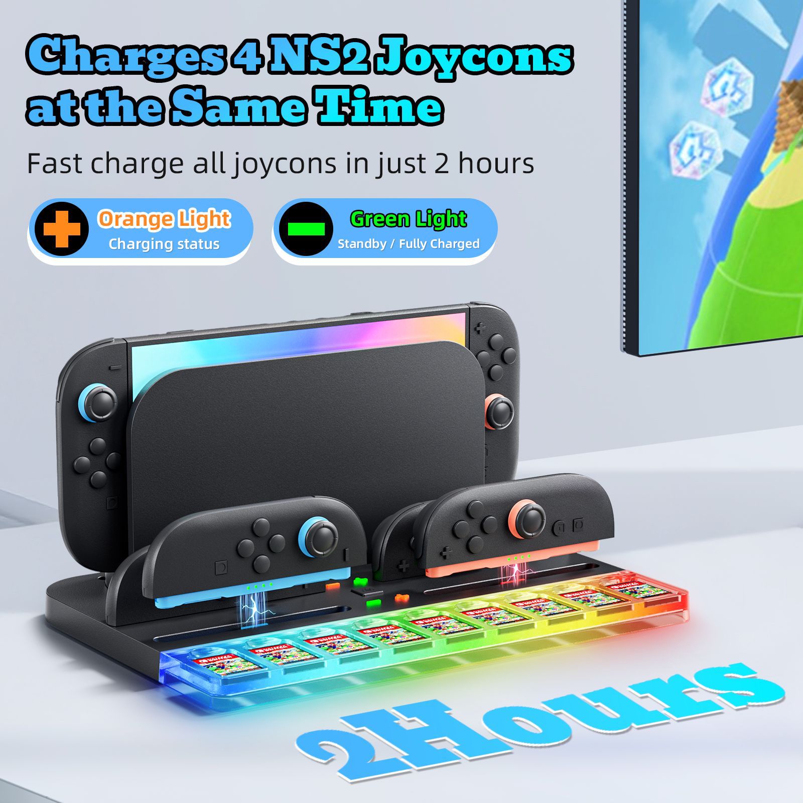 New Product Switch2 Storage Base Charger Host Handle Card Storage Ns2 Rgb Glare Light Handle Fast Charging