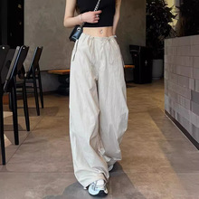 美式工装裤女夏季2024新款大码胖mm显瘦阔腿裤休闲冰丝速干伞兵裤