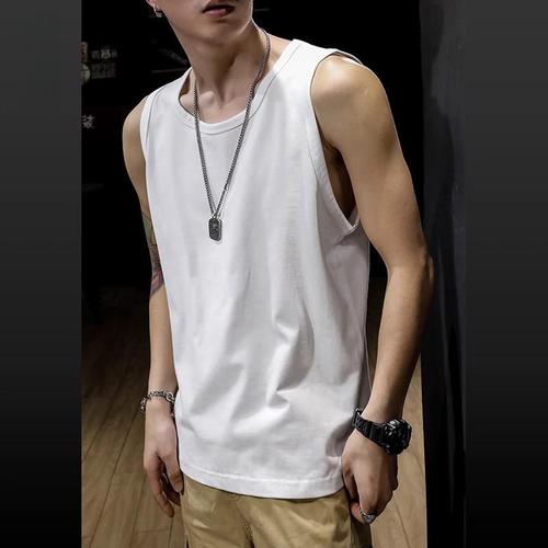 Summer Pure Cotton Heavyweight Solid Color Men's Sleeveless T-Shirt Backless Top Loose Plus Size Men's Kimono Short Sleeve T-Shirt Trendy