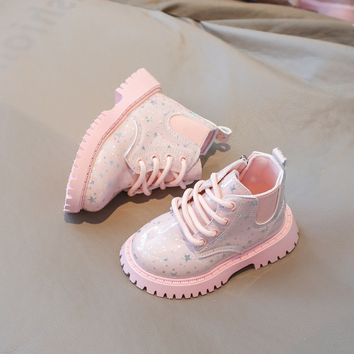 Autumn new arrival kids' shoes: girls' shiny leather fashion Martin boots, Korean-style low-cut versatile ankle boots—hot-selling!