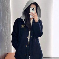南油KELE C家25年秋冬新款徽标刺绣灯芯绒翻领连帽棉服外套女休闲