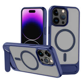 适用iphone16一字支架手机壳喷油跨境苹果15金属漆磁吸手机磨砂套