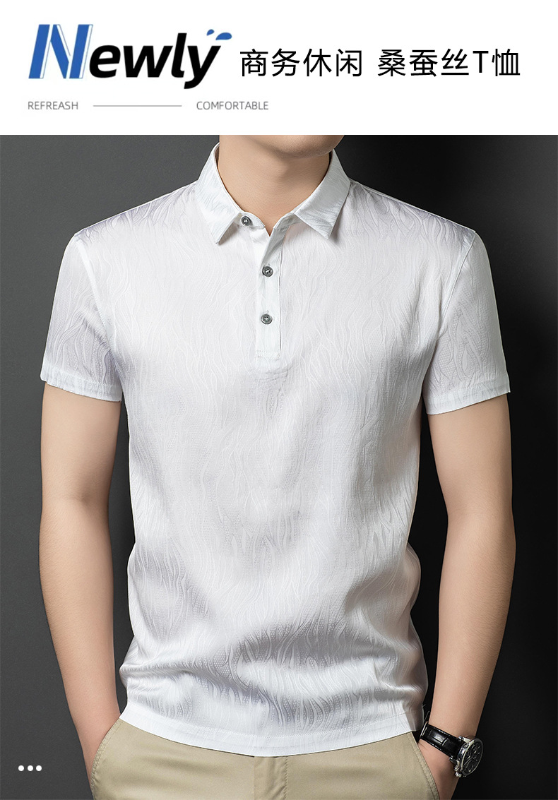 Áo polo nam lụa tơ tằm cao cấp tay ngắn cổ bẻ — Trắng 6130 chi tiết 1