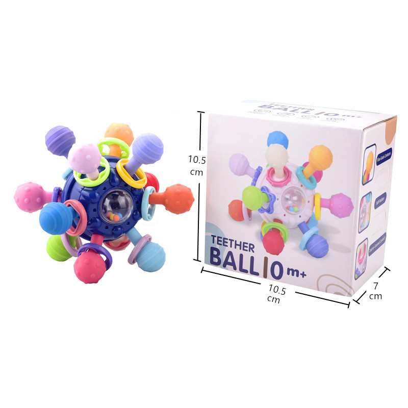 Pelota de dedo de Manhattan para bebés, campanilla, bola atómica, molar giratorio, mordedor, agarre de mano, bola de goma suave, juguete
