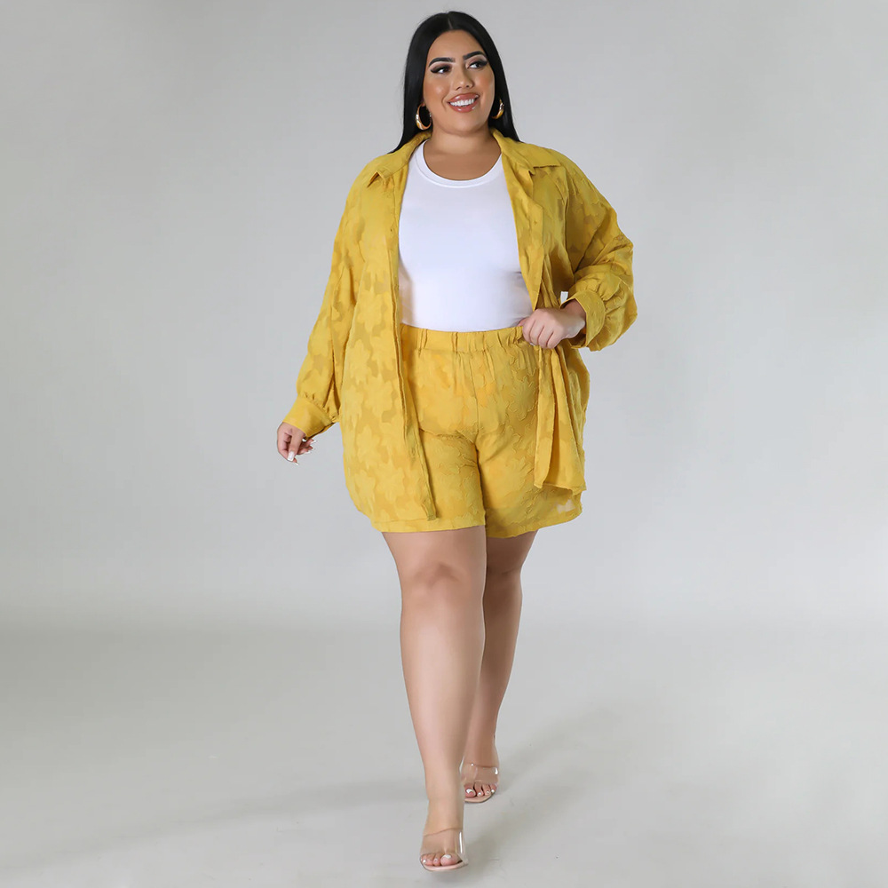 Spring Summer Women's Chiffon Jacquard Clothing Set Hollowed out Top And Shorts_ecoleips.com
