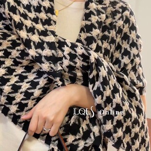Hand-Woven All-Match Houndstooth Scarf Women's Winter Korean Style Outer-Woven Large Shawl Dual-Use Spring and Autumn Plaid Scarf for Men