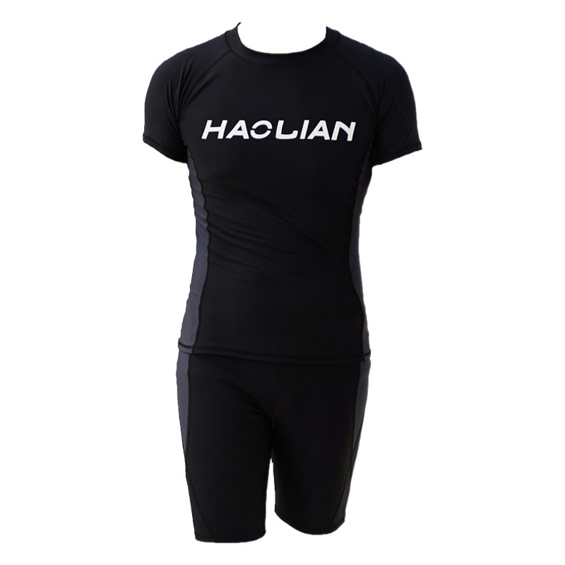 Men's Swimsuit Five-Quarter Pants Split Suit Short-Sleeved Sun Protection Quick-Drying Student Learning Swimming Cross-Border Manufacturer Wholesale Customization