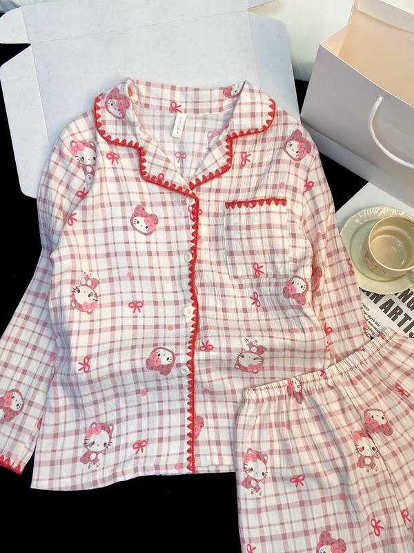 春秋睡衣女款带胸垫居家长袖云朵棉可爱大码女士家居服高级感套装|undefined