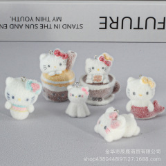 爆款树脂植绒KT猫挂件可爱立体手机链包包挂饰汽车摆件装饰品清新