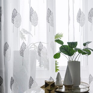Cross-border exclusive white yarn embroidered Nordic style simple modern Leaves living room bedroom study bay window curtain window screen