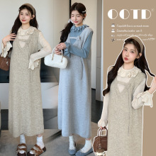 2025秋季新款孕妇装套装长袖设计感百搭上衣两穿背心裙韩版两件套