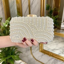 跨境轻奢珍珠晚宴包软面锁扣女款单肩斜挎包链条小方包手拿晚装包