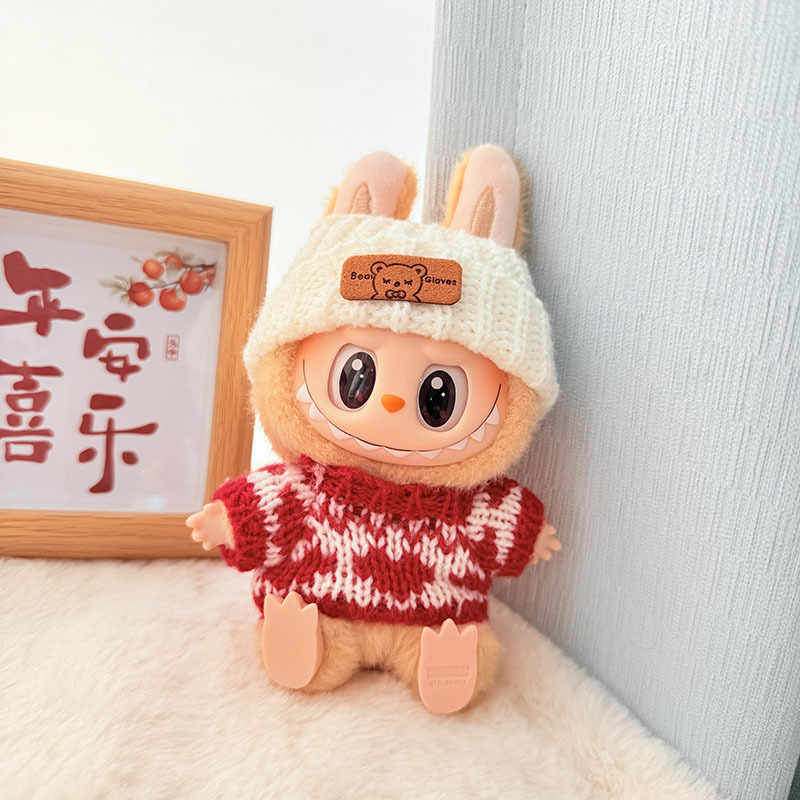 Solo ropa] Llavero de primera y segunda generación Labubu colgante de ropa Rabubu ropa de bebé suéter de punto traje de sombrero