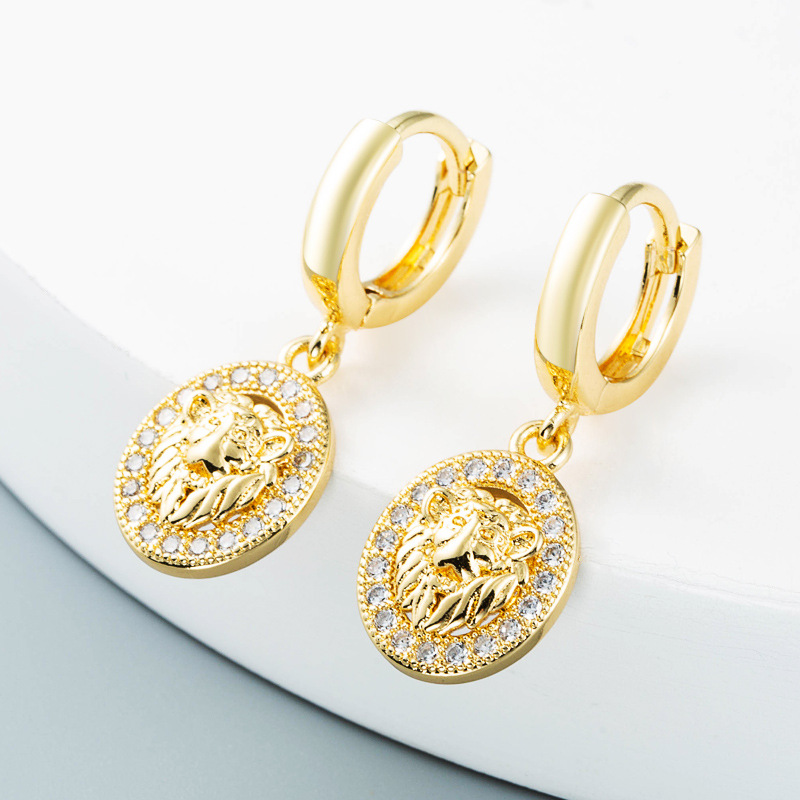 Nihaojewelry wholesale jewelry simple hollow lion king leopard head eagle copper earringspicture5