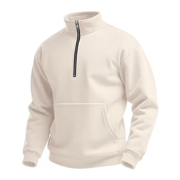 Lead County Spring and Autumn Waffle Knit Half-Zip Stand Collar Sweatshirt Men's Casual Stand Collar Sweatshirt Men's Clothing