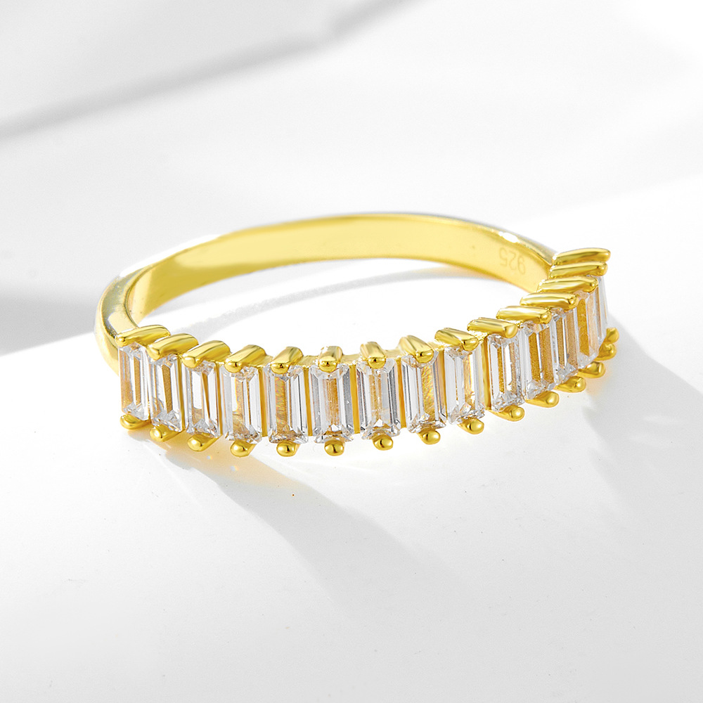 Wish Amazon venta caliente nuevo anillo de circón rectangular de plata de ley 925 para mujer anillo de diamantes de moda europea y americana