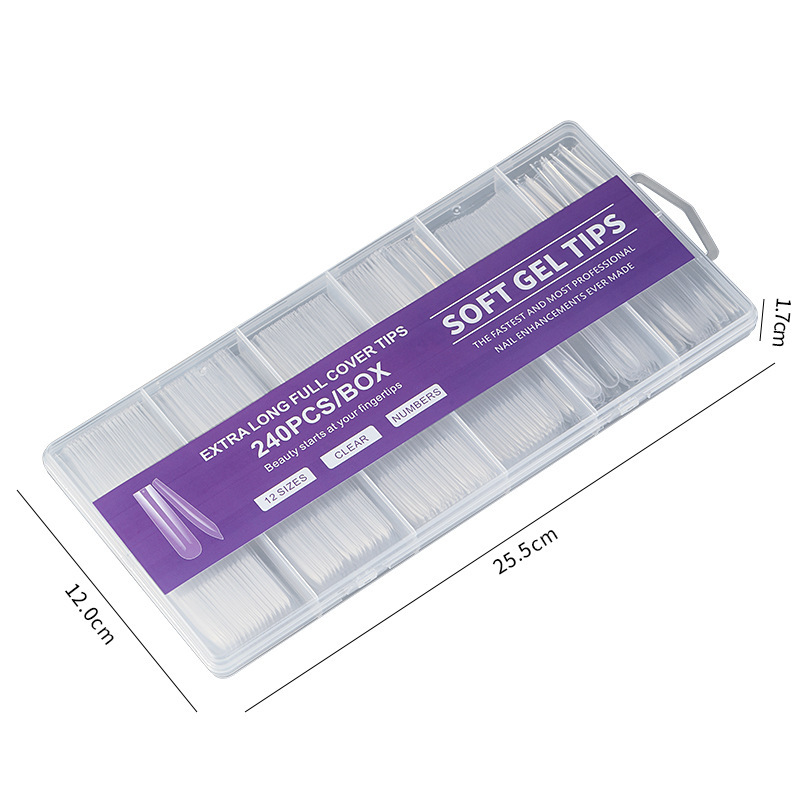 Manicure transfronterizo tubo de agua super largo parche de uñas falsas 240 piezas en caja transparente full stick XXXL jeans al por mayor