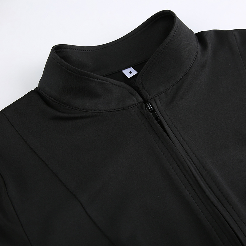 Street Stand Collar Split Zipper Tight Shark Jumpsuit Autumn Sports Casual Long Sleeve Sexy Top