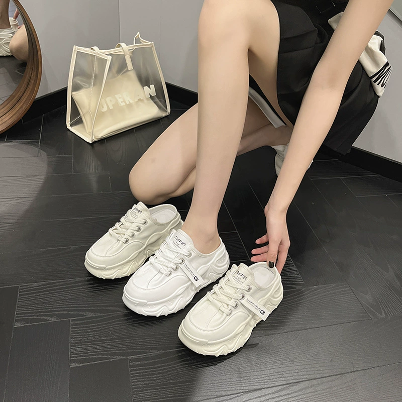 Популярные в Интернете супер горячие тапочки Baotou для женской верхней одежды 2023 Весенние новые белые туфли из натуральной кожи на толстой подошве Lazy Dad Shoes