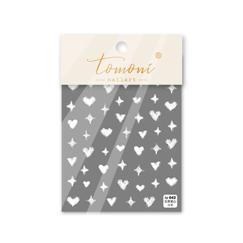 Nuevo relieve pegatinas de uñas de yeso japonés en forma de corazón Klein azul tridimensional en blanco y negro partículas fototerapia pegatinas de uñas