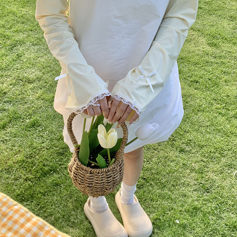 Puños de protección solar de boca grande sueltos de color sólido, encaje, puños ajustables, estilo coreano femenino, verano nuevo estilo, ciclismo, mangas de hielo