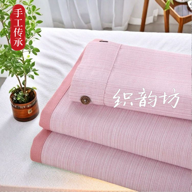 夏用純綿粗布涼席ベッドシーツ3点セット、粗布シーツ、麻布シーツ、千鳥格子柄|undefined