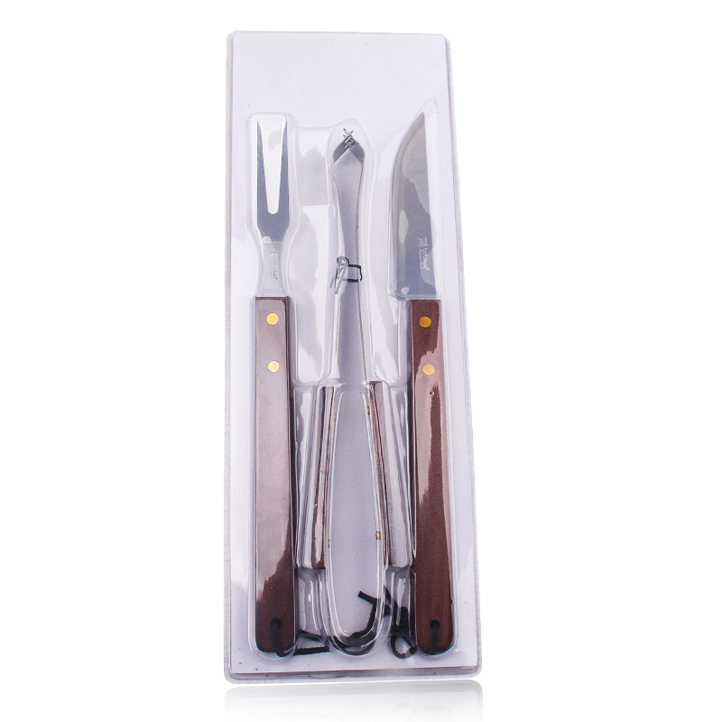 Asado de madera de acero inoxidable de tres piezas conjunto de herramientas de barbacoa combinación de horquilla doméstica al aire libre Amazon fuente