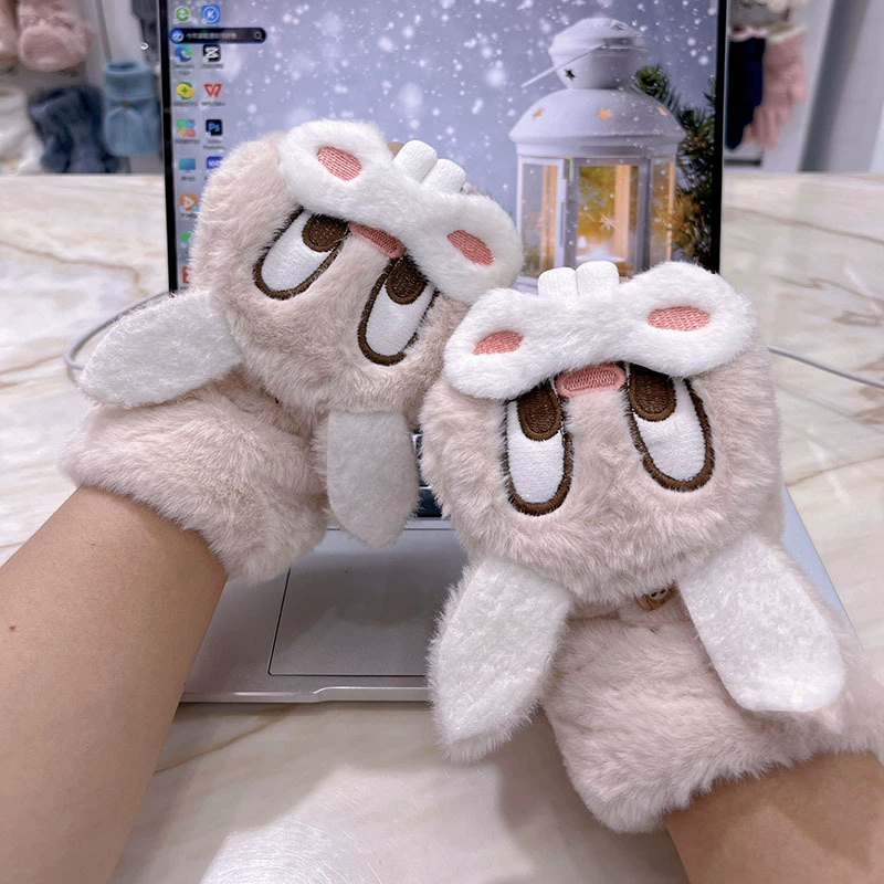 Cute cartoon keep warm gloves, ring, plush, fingerless