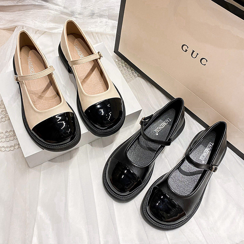 Giày Mary Jane nữ quai ngang gót vuông đế dày, mũi tròn, gót 3–5 cm — Màu mơ, Màu đen