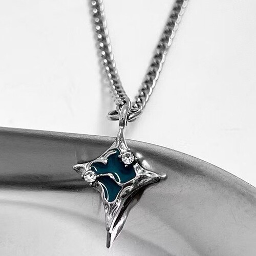 Lake Blue Cross Star Necklace Pendant Jewelry Personality Hip-Hop Snake Bone Sweater Chain Unisex Stylish Versatile Accessory