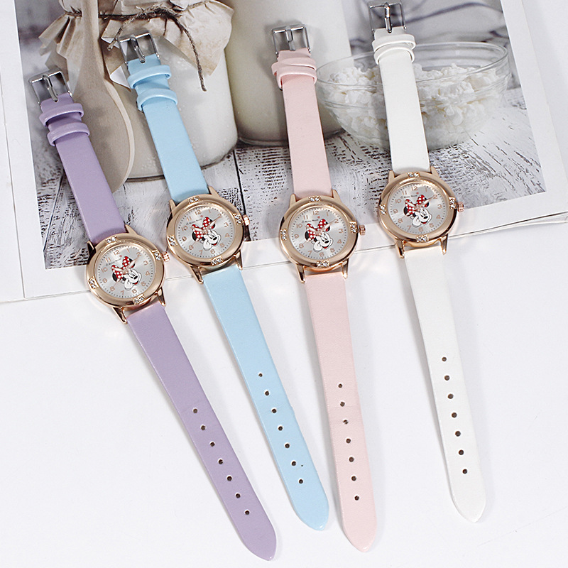 Stitch New Mickey Girl Watch Rose Gold Diamond Watch Kidsren's Cute Simple Belt Watch